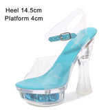 Square Heels Glowing Sandals Women Summer LED Flowers Transparent High Heels Shining Platform Thick Heel Ladies Banquet