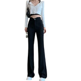 Zingj Pants Children 2024 Autumn New High Waist Show Thin Micro Bell Bottom Pants Black Hanging Casual Pants Autumn Tide-Outfit