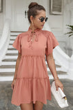 V-neck Lace Up Chiffon Summer Dress For Women Casual Butterfly Sleeve Loose A-line Mini Dresses Femme Holiday Party