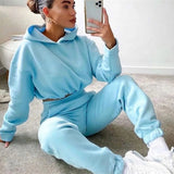 Sports 2 Pieces Set Sweatshirts Pullover Hoodies Pants Suit Home Sweatpants Trousers Outfits Solid Casual