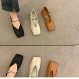 Deformed Heel Autumn Luxury Chain Square Head Shallow Flat Shoes Women's Lazy Loafer Casual Flat Square Heels Lolita
