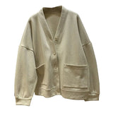 Zingj Fat Big Size 300 Catties Lazy Wind V Collar Coat Female Autumn Money Fat MM Loose Single Breasted Cardigan Long Sleeve Jacket-Outfit