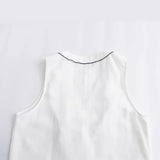 New Color Trim Laminated Sleeveless Blouse