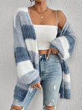 And Winter Women's New Knitted Plush Coat Long Striped Open