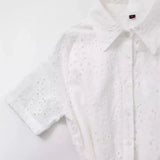 New Fashion Lapel Short-Sleeved Pure White Embroidered Shirt Dress 2614271