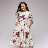 Party Vintage Small Floral Urban Style 3/4 Sleeve Round Neck