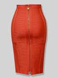 Colors XL XXL Sexy Solid Zipper Orange Blue Black Red White Pink Bandage Skirt Women Elastic Bodycon Summer Pencil Skirt 58cm 211-0-Outfit