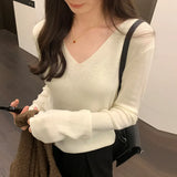 V-Neck Simple Ins Lazy Sweater A New Style Slim In Autumn And Winter Shows Lean Temperament And Wears A Sweater