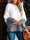 Autumn And Winter Sweater Women's Loose Round Collar Long Sleeves Gray Stitching Knitted Shirt Top