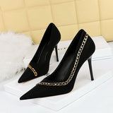 Zingj Sexy Nightclub Show Thin Heel Ultra High Heel Shallow Pointed Metal Chain Chain Women's Shoes Single