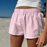 Style Simple Blue Striped Beach Shorts Loose Waist Sports Home Woven Casual