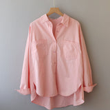 2025 Spring And Autumn Dress Gentle Wind Folded On The Coat Soft Milk Blue Loose Thin Casual Ocean Shirt