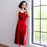 Summer Satin Dress 2022 Strapless Spaghetti Strap Long Backless Dresses Party Casual Basic Maxi Dress Women