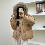 High Sense Fox Big Hair Collar Down Jacket Female 2024 Winter Thick Length Of The Square Button Warm Bestie Coat Tide-Outfit