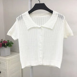 Sweater Women's 2024 Summer Korean Version Of Single-Breasted Polo Collar Knitted T-Shirt Short Style Short-Sleeved