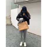 New Down Jacket Female Short Korean Version Loose And Thick Warm White Duck Down Standing Collar Bread Clothing Winter Coat-Outfit