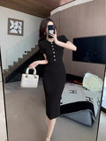 Zingj Real Shot Is Pure, Stylish, Sexy, Slim, Thin, Lapel, Short-Sleeved, Knitted, Buttocks, Fishtail Dress, Summer