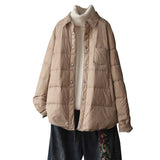 Literary Pure Color Shirt Collar Light Down Jacket Shirt Female Autumn And Winter 2024 New White Duck Down Fashion Down Jacket Coat-Outfit