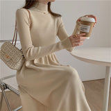 Zingj Collar Knitted Dress Apricot Color Shows Thin Medium And Long Hem A-Shaped Skirt Bottomed Out Wearing Long-Sleeved Sweater Skirt