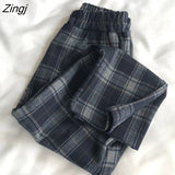 Women Fall Winter Casual Vintage Cozy Female Plaid Harajuku Street Elegant Chic Basic Harem Trouser Ins Ankle-length