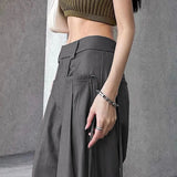 Summer New Spice Girls Fashion Retro Street Loose Low-Waisted Solid Color Woven