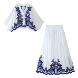 Spring Style Spliced Embroidered Shirt 5107240 Color Embroidered Skirt