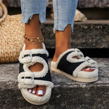 Bottom Buckle Lamb Hair Slippers Women 2025 New Plus Fur Slippers Outside Wearing Lazy