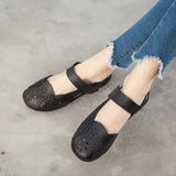 Hollow Genuine Leather Breathable Soft Flat Sandals Summer Women Shoes Woman Casual Solid Buckle Strap Ladies