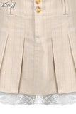 Lolita Style Sweet Pink Lace Trim High Waist Mini Skirt Women Harajuku Korean Tie Up Pleated Skirt Double Layer