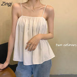 Women Sexy Summer Thin Loose Spaghetti Strap Simple Korean Style All-match Streetwear Womens Leisure Chic Stylish
