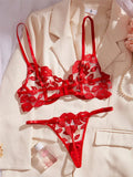 Sheer Lips Heart Embroidery Lingerie Set- Outfit