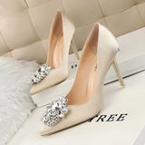Zingj Korean Version Of Water Diamond Women's Shoes Thin Heel High Heel Sexy Show Thin Shallow Mouth Pointed Shiny Water Diamond With Buckle Single