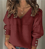 Blend Fashion Women's Wear Pure Color Knitted V-neck Loose Long Sleeve