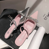Zingj Powder ~ Huge Beauty! Laint Ered Pink Half Head Cool Slippers Women Wear Summer Silver Pointed