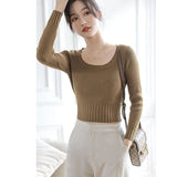 Zingj Bottomed Sweater New Style Foreign Style Autumn And Winter New Square Collar Short Style Sweater White Trim Inside