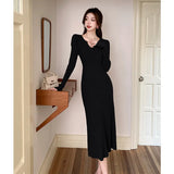 Zingj Knitted Dress Women's Long Sleeves Medium Long Style 2024 Autumn And Winter New Bottomed Sweater Long