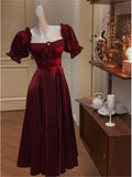 French Burgundy Evening Party Dress Women 2023 Summer Elegant Romantic Prom Vestidos Korean A-line Graduation