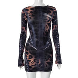 Black Animal Print Long Sleeve Bodycon Mini Dress-Outfit