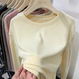 And Autumn 2023 New Waffle Long-Sleeved T-Shirt Women's Solid Color Design Feel Minority Loose Bottomed Shirt