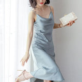 Summer Satin Dress 2022 Strapless Spaghetti Strap Long Backless Dresses Party Casual Basic Maxi Dress Women
