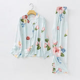 Pajamas Pants Set Viscose Peony Flower Short-sleeved Pyjamas Cardigan Print Home Clothes Suit Ropa Verano Mujer Pjs