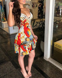 Zingj Hot Summer Sexy Sleeveless Waist Strap Print Dress Women's