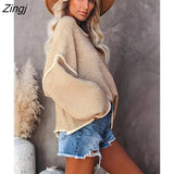 PETAL Contrast Trim Sweater For Woman Casual Loose O-neck Long Sleeve Waistcoat 2023 Autumn Winter Pullover Top