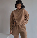 Drop Shoulder Halp Zip Sweatshirt & Drawstring Shorts SetOutfit