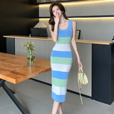 Zingj French Romantic First Love Hit Color Knitted Dress Female Xia Chun Desire Hot Girl Style Advanced Feeling Length