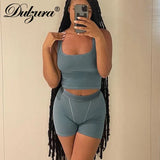 Ribbed Knitted Women 2 Pieces Crop Top Tanks Biker Shorts Set Patchwork Tracksuit Streetwear Sporty 2022 Summer
