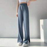 2022 Summer Women's Wide Leg Pants Korean High Waist Loose Casual Pants Woman Comfortable Cool Split Straight