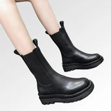 And Winter Online Celebrity Chimney Boots Black Muffin Thick Soles Chelsea Boots Medium-Heeled Short Boots Heeled Martin