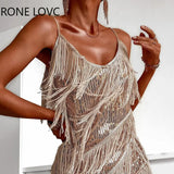 Women Chic Cami Spaghetti Strap Sequin Tassels Mini Bodycon Sexy Party Dancing