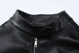 Contrast Pu Leather Cropped Moto JacketOutfit